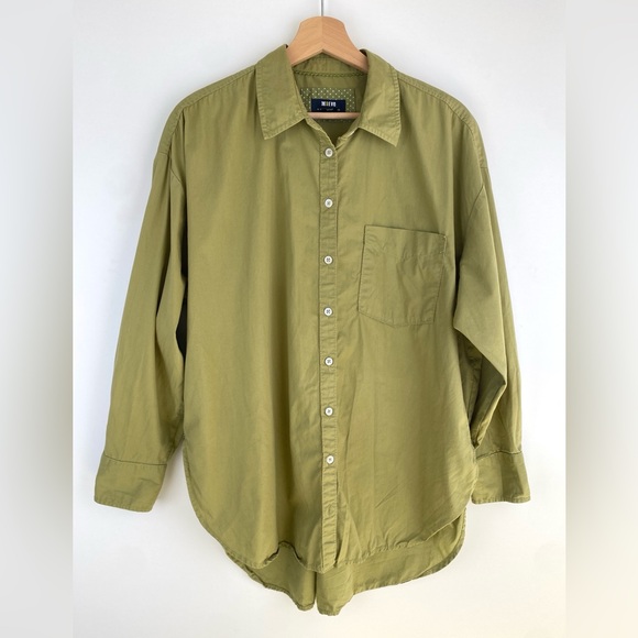 Maeve Button-Up Cotton Shirt Sage Green Medium - Picture 1 of 5